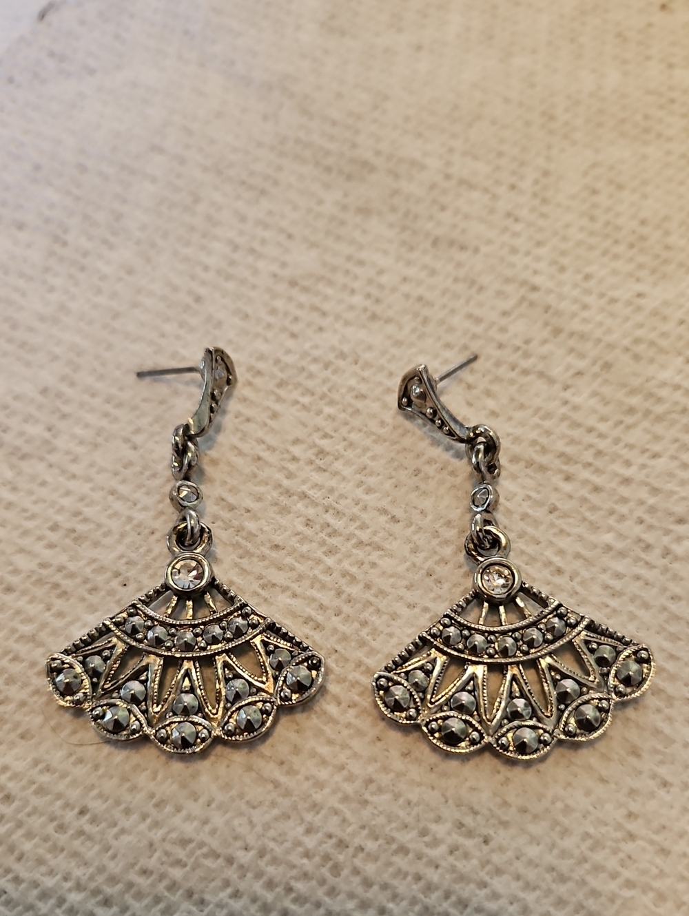 Silver-Tone Fan Drop Earrings with Clear Stones